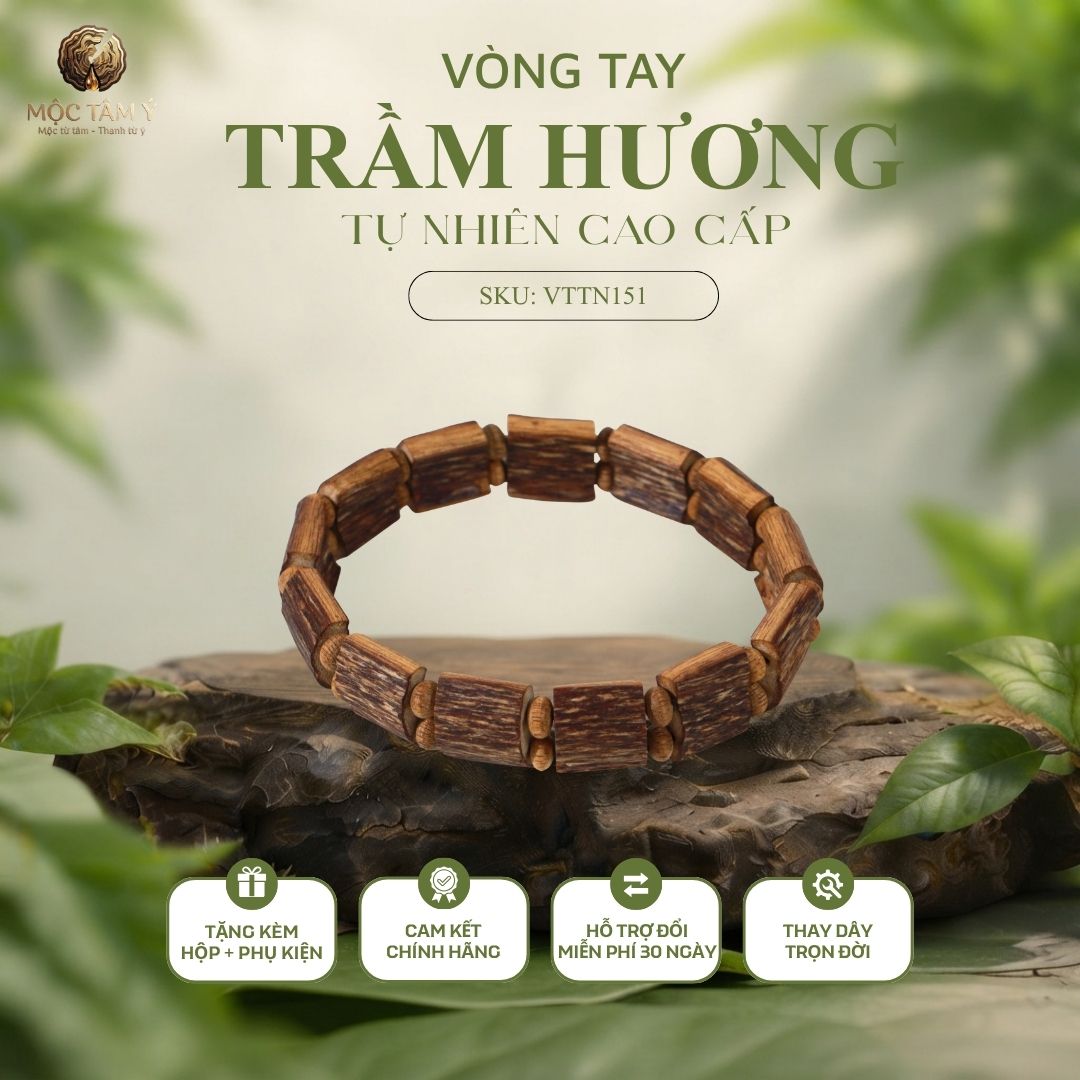 VÒNG TRẦM HƯƠNG TỰ NHIÊN LÁCH BẢN BÌ DẦU ĐẬM 2 MẶT