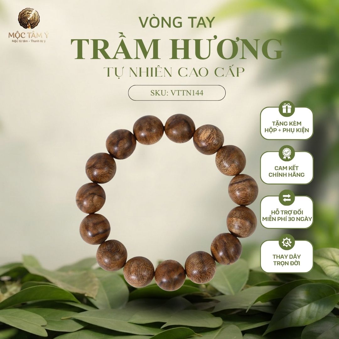 VÒNG TRẦM HƯƠNG TỰ NHIÊN BÔNG VÂN DẦU ĐẬM CAM